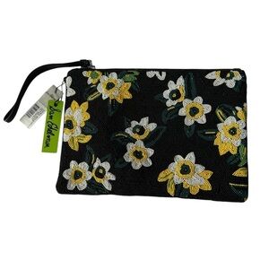 Sam Edelman Abigail Beaded Floral Embroidered Black Clutch